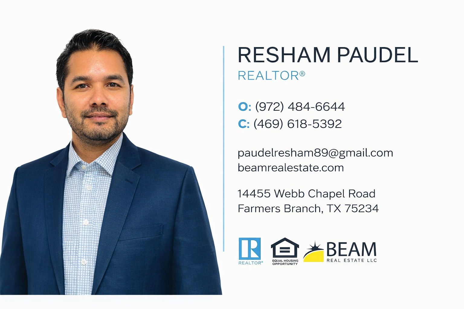 Realtor Resham visiting card